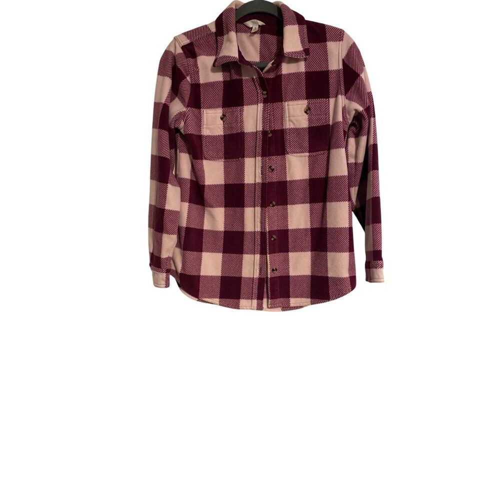 Time And Tru Shacket Women's S Purple White Plaid Button-Up Flannel Shirt Casual